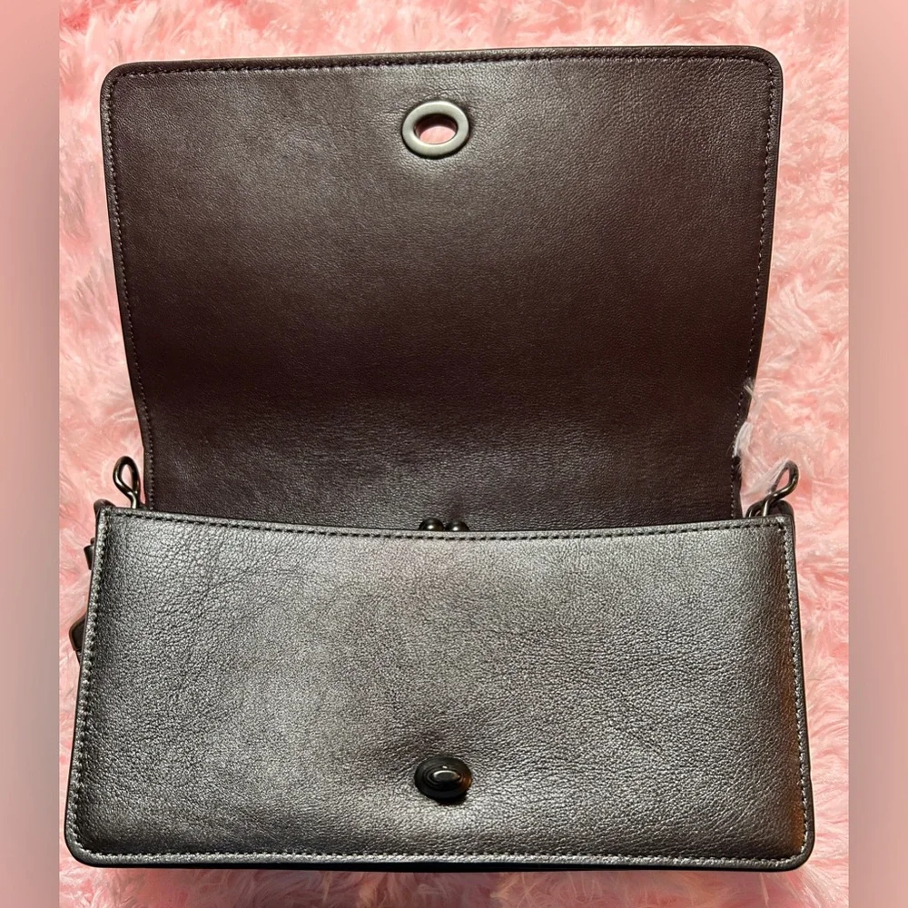 COACH SIGNATURE LEATHER DINKY - METALLIC GRAPHITE - Picture 8 of 11